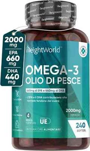 Omega 3 Olio Di Pesce 2000Mg Alto Dosaggio, 660Mg EPA E 440Mg DHA, Vista, Cuore, - Foto 1 di 7