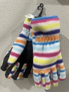 NEW LL Bean Kids size M Stripes Thick Fleece Winter Gloves / Grip Palm - Picture 1 of 10