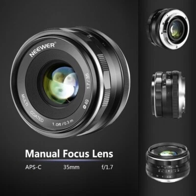 35mm F/1.7 Large Aperture HD MC Manual Prime Fixed Lens APS-C for Canon EF-M Mou - Image 1 of 4