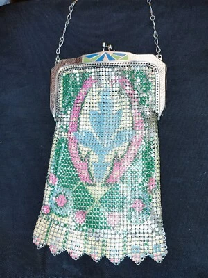 Antique Whiting & Davis Enameled Victorian Purse Art Deco 1920s - Image 1 of 4