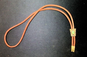 Bolo tie vintage German Silver 1/4" diameter Leather braid 1960"s 40" long - Picture 1 of 5