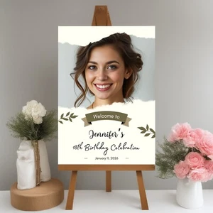 PERSONALISED BIRTHDAY PARTY WELCOME SIGN PRINTED WITH PHOTO PARTY SIGN - Picture 1 of 10
