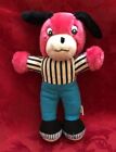Pink Dog with Black White Striped Shirt Blue Pants Black/Blue Shoes 10 inch tall