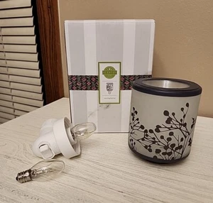 Scentsy Morning Sunrise Mini Warmer Pewter Overlay Frosted Glass Floral - Picture 1 of 4