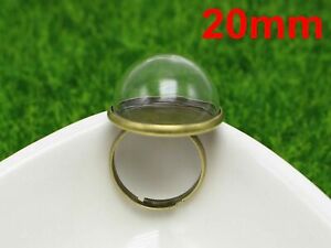 DIY Bronze Adjustable Ring with 20mm Clear Glass Dome Terrarium 1/2 Globe Bottle