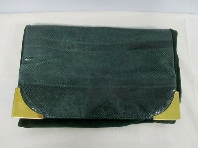 EDWARDO GIANNOTTI ITALY FOREST GREEN SNAKESKIN & SUEDE FOLD OVER HANDBAG - Image 1 of 4
