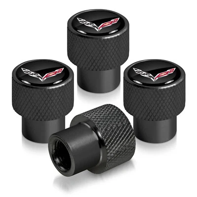 Chevrolet Corvette C7 Logo in Black on Black Aluminum Tire Valve Stem Caps - Image 1 of 4
