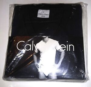 CALVIN KLEIN 3-Pack Men's V-Neck T-Shirts 100% Cotton Black LARGE Value **NIP**