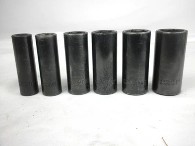 Vintage Chrome Vanadium Standard Sockets (6)  1/2" Drive - Heavy Duty - Image 1 of 4