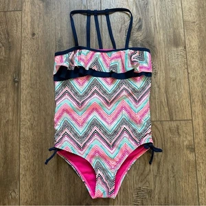 Limited Too Girl’s One Piece Swimsuit, Striped, Ruffles, Strappy, S (7/8) - Picture 1 of 10