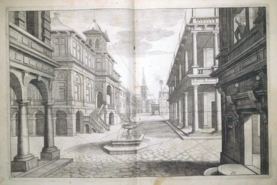 Kupferstich, Straßenansicht, Hans Vredeman de Vries/ H.Hondius,1606, Perspektive - Bild 1 von 4