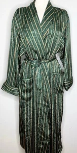 Vintage Victoria's Secret Hunter Green Gold Stripe Damask Long Satin Robe M/L - Picture 1 of 6