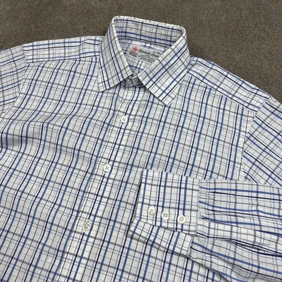 Turnbull & Asser Shirt Mens 15 - 38 Made in England White Blue Check Button Up - Image 1 of 4