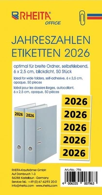 Jahreszahlen 2026 Aufkleber für Ordner Packung mit 50 Stück - Bild 1 von 3