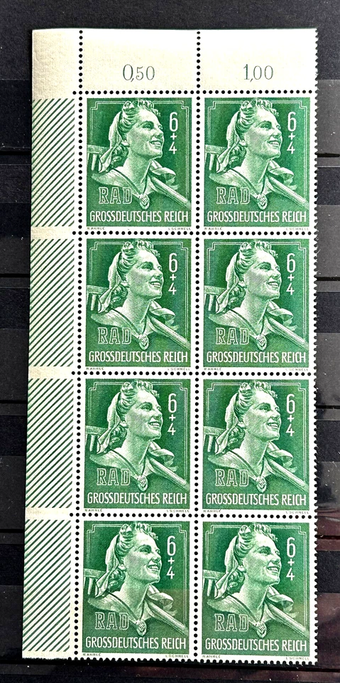 1944 German block of 8 Stamps with marg - RAD 6+4 rpf MNH /58 - Image 1 of 1