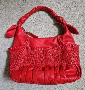 LOCKHEART RED VINTAGE WEAVED HANDSTICHED LEATHER SHOULDER BAG - Picture 1 of 8