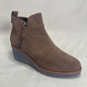 Sanctuary Evolve Java Brown Suede Wedge Heel Ankle Booties Leather Side Zip 8.5M - Picture 1 of 15
