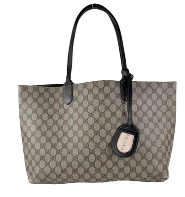 Bolsa tote Gucci marrom preta reversível PVC monograma supremo couro média autêntica - Imagem 1 de 4