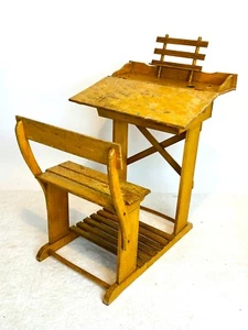 Antike Kinderschulbank, Schreibtisch, um 1920-30, Hartholz, Einsitzer, Vintage - Bild 1 von 6