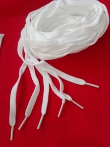 White Flat Laces x3 Pair 8mm, 150cm Shoelaces UK, White Flat 150cm sports shoe - Picture 1 of 8