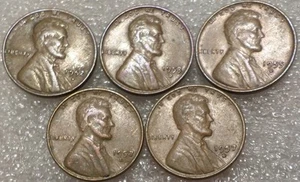 Lot of 5 Lincoln Wheat Cents w/Small Cuds in Date/Liberty 1952-1957 All Denver - Picture 1 of 7