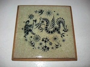 Wizard & Dragon Tile 9” Sq Vintage Porsgrund Norway Konrad Galaaen - Picture 1 of 5