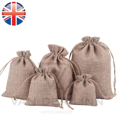 VDL Burlap Gift Bags Wedding Favours Bags Jute Hessian Gift Pouch 8 Sizes - Image 1 of 4