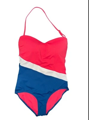 Traje de baño Anne Cole 1 pieza talla 10 bloques de colores bandeau rosa azul blanco Foto 1 de 4