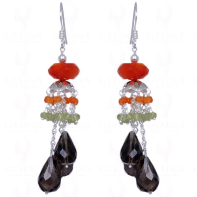 Carnelian, Peridot & Smoky #Topaz #Gemstone #Earrings In #925  Solid Silver - Image 1 of 2