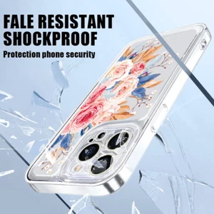 Transparent Case For iPhone 16 15 14 13 12 11 Pro Max Flower Shockproof Cover - Picture 1 of 24