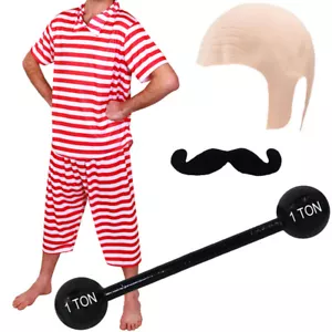 MENS CIRCUS VICTORIAN STRONGMAN COSTUME OLD TIME WEIGHTLIFTER FANCY DRESS OUTFIT - Picture 1 of 4