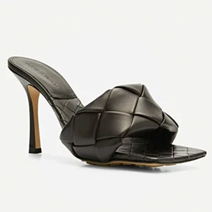 Bottega Veneta Lido Women's Woven Heel Sandals Nero Size 35 IT (MSRP $1,500) - Picture 1 of 10