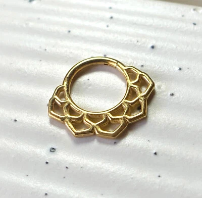1pc Lotus Design Hinged Segment Ring Hoop Helix Daith Septum 316L Surgical Steel - Image 1 of 4