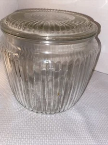 Tarro de galletas/bote/galletas de vidrio transparente acanalado vintage Anchor Hocking - Imagen 1 de 3