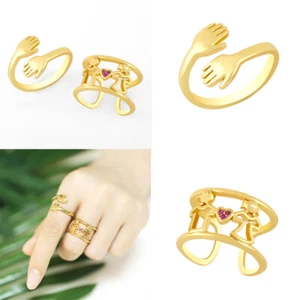 Gold Embrace Rings For Women Men Lover Couple Hug Ring Set Engagement Open Rings - Picture 1 of 10