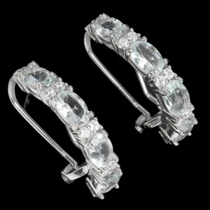 925 Sterling Silver Earrings Oval Aquamarine 6x4mm Natural Gemstone Jewelry - Picture 1 of 10