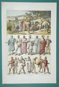 GREECE Costume Men Farmers Musicians Peasants King - 1883 Color Litho Print - Picture 1 of 1