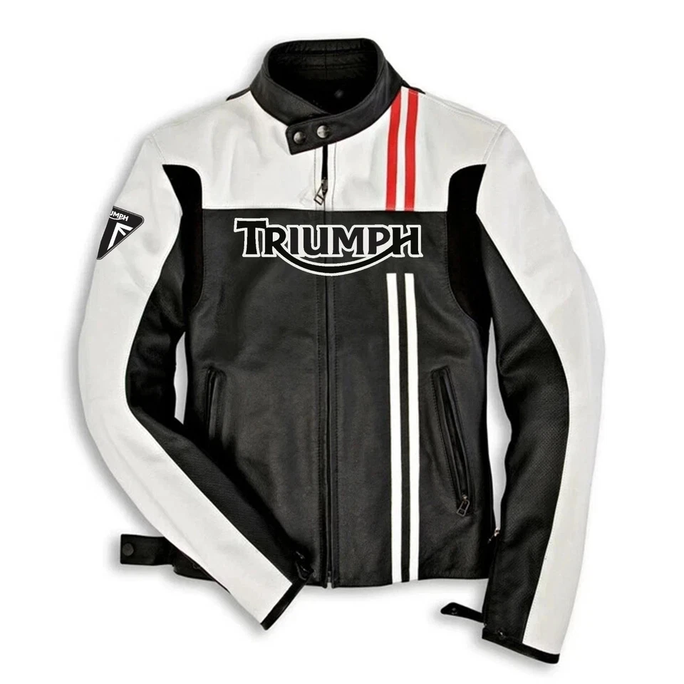 Chaqueta de cuero Triumph para carreras de motociclista chaqueta de cuero de vaca real Foto 1 de 3