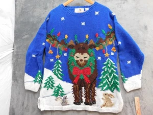 Northern Isles Pullover Damen XL blau Weihnachten Elch Lichter Kranz handgestrickt - Bild 1 von 12