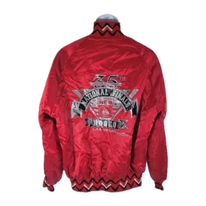 NFR National Finals Rodeo Mens L Las Vegas Red Satin Bomber Jacket Western 1993 - Picture 1 of 15