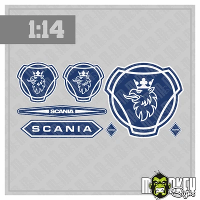 7er Scania Aufkleber Set passend für 1:14 Tamiya RC LKW Truck Sticker blau weiss - Bild 1 von 2