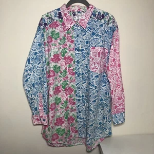 VTG Lilly Pulitzer Button Up Shirt Colorblock Floral Medium 100% Cotton - Picture 1 of 7