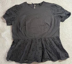NWT Who What Wear Womens Side Zip Closure Eyelet Top Black Size XXL - Picture 1 of 10
