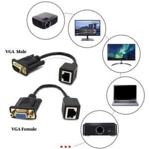 VGA Female/Male Connectors to RJ45 Female Extender Wire Converters Cord Line - Picture 1 of 9