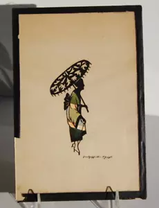 Silueta de papel cortado a mano de colección firmada por dama japonesa geisha? Autógrafo ¿quién? - Imagen 1 de 7