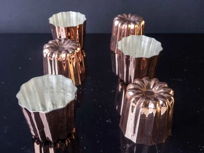 French Copper Canele Mold, Set Of 6, Solid Copper, Wholesale Copper Cupcake Mold - Image 1 of 4