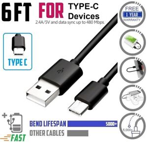 6ft (2M) Type C USB Fast Charge/Data Cable For For, LG G5 G6 G7, Nexus 6P, HTC