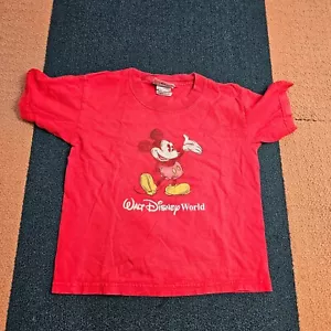 Vtg Walt Disney World Kids Small Mickey Mouse Logo Red Crewneck Shirt Tee V1a - Picture 1 of 8