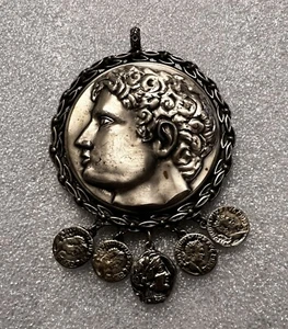 LARGE Goldette Roman Coin Pendant - with Four Small Dangle Coins ^ - Picture 1 of 18