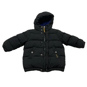 Polo Ralph Lauren Kids 2/2T Black Hooded Puffer Jacket Blue Lining Interior - Picture 1 of 14